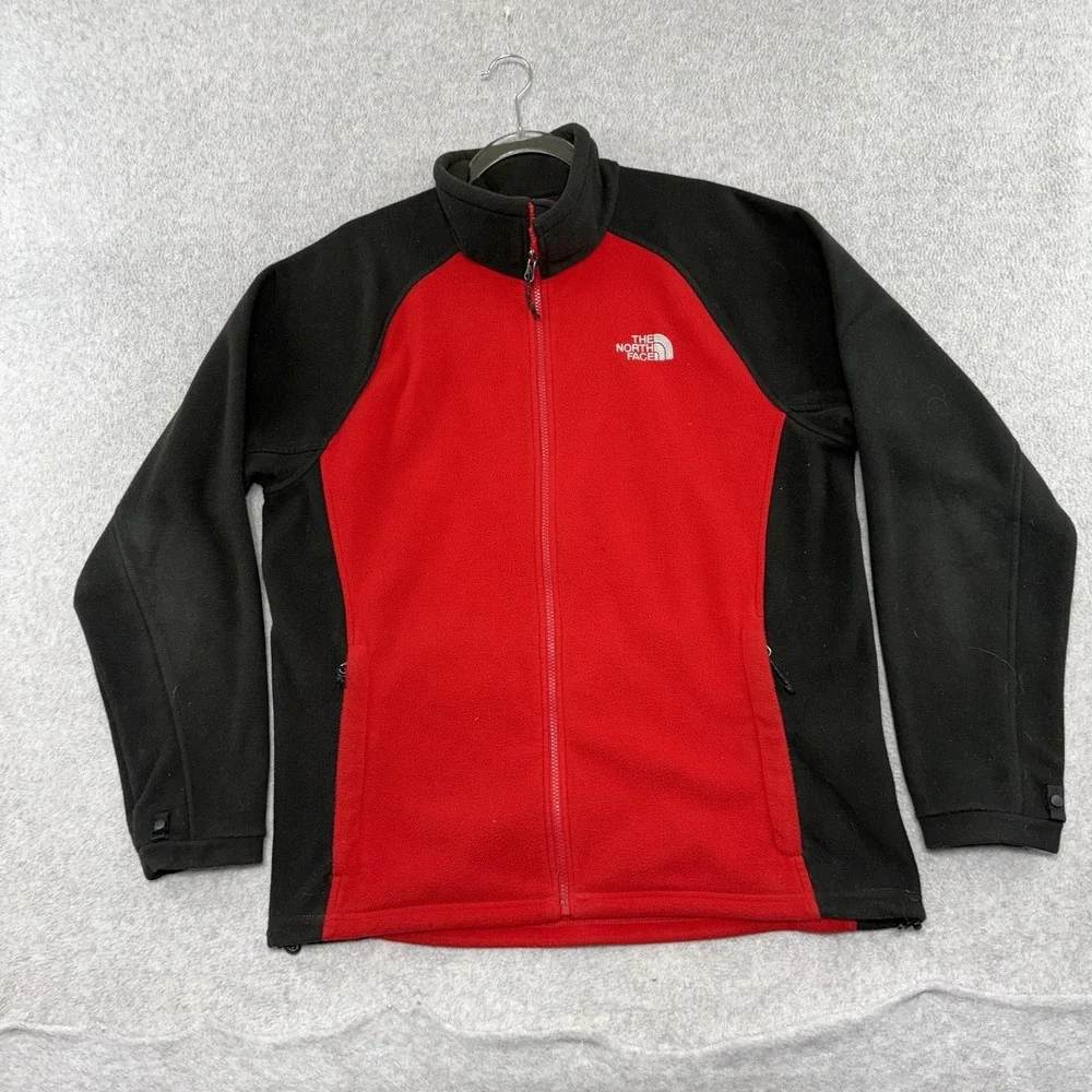 The North Face Jacket Men Large Red Black Fleece Coat Full Zip Fleece Colorblock